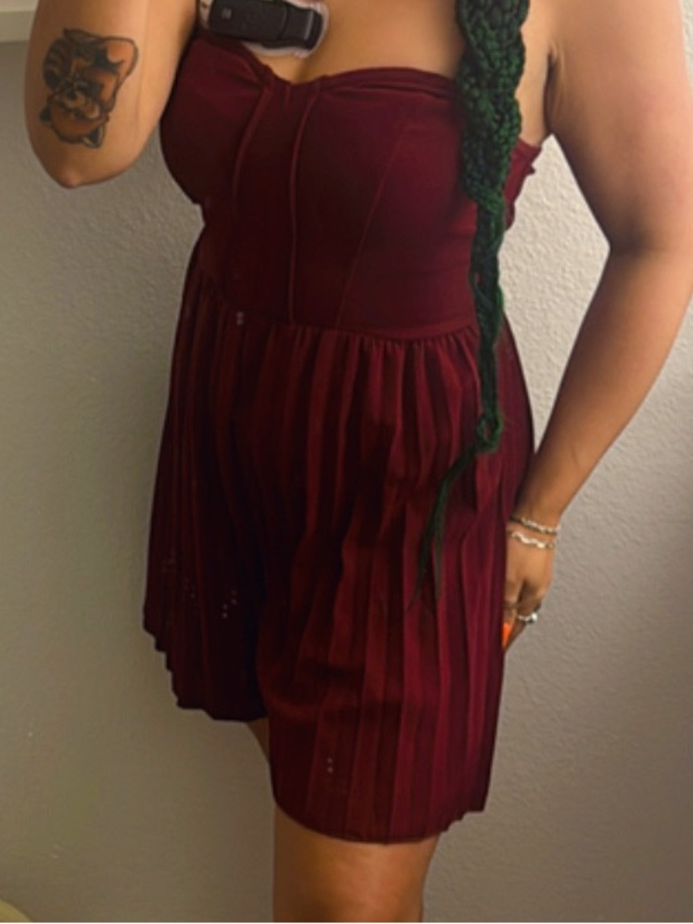 Strapless Pleated Romper - Burgundy